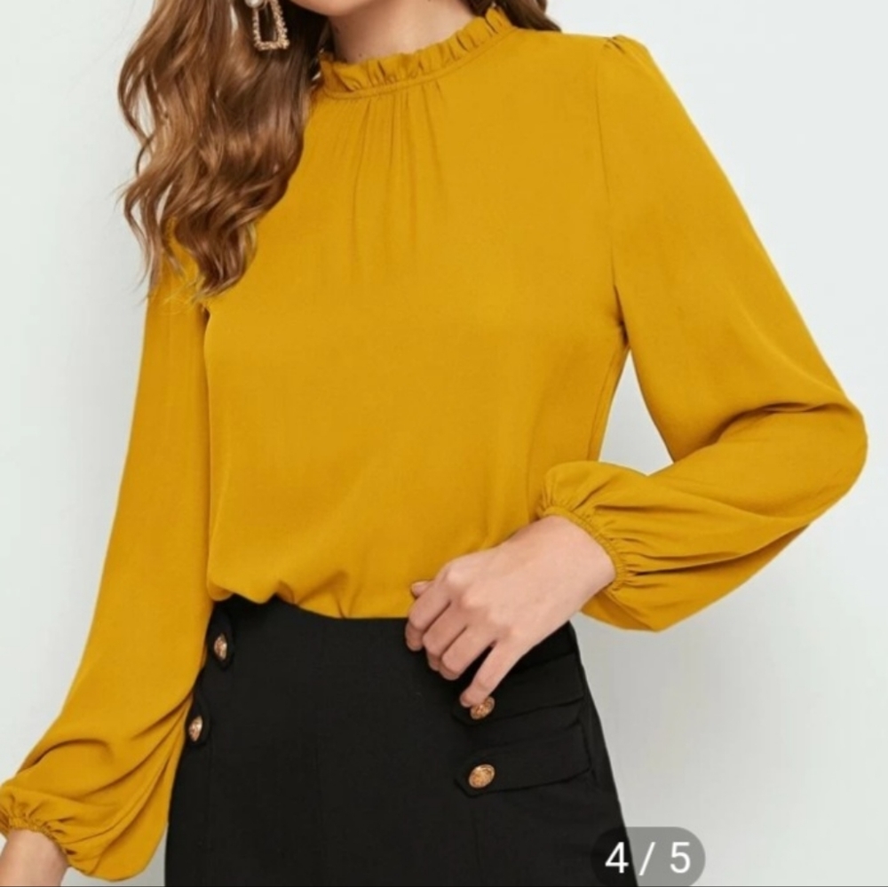 NWT Mustard Yellow Med Shein Frilled Neck
